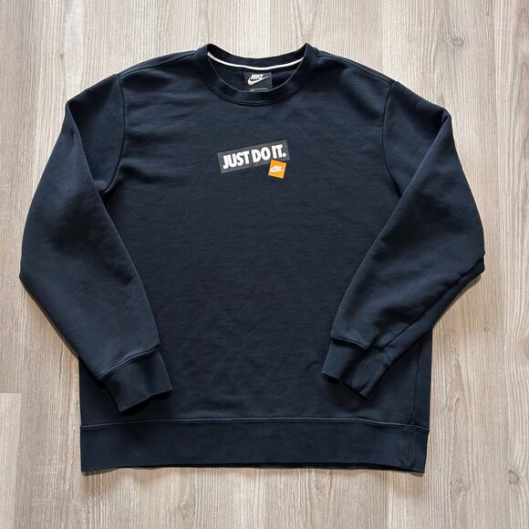 Men's Nike Sportswear Just Do It Fear Black Crewneck Pullover Sweatshirt Sz S - Picture 1 of 5